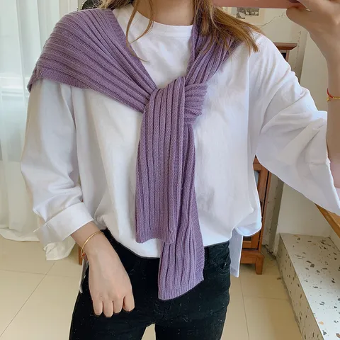 Koreanischer Stil Rippstrick Schultertuch Für Damen Falsches Zweiteiliges Dekoratives Kleines Halstuch Batik Stricktuch Für Frühling Herbst