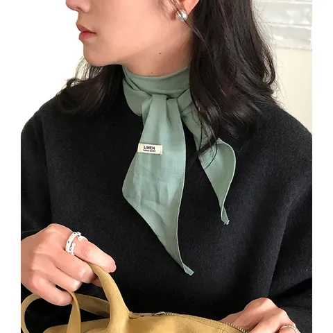 Vintage Effen Kleur Linnen Lange Smalle Halssjaal Voor Dames Minimalistisch Lichtgewicht Bedrukte Haarband Lint