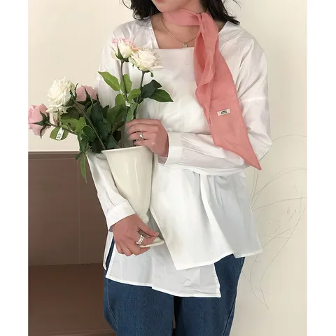 Vintage Effen Kleur Linnen Lange Smalle Halssjaal Voor Dames Minimalistisch Lichtgewicht Bedrukte Haarband Lint