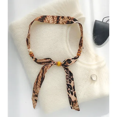 Vintage Paisley Leopardenmuster Stoff Schal Halskette Einstellbare Holzperlen Pullover Kette Nischen Design Choker Halsschmuck Für Damen
