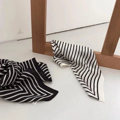 Maulbeerseide Kleines Quadratisches Tuch Gestreift Koreanischer Stil Professionell Vielseitig Halstuch Damen Zubehör Tasche Deko Sjaal