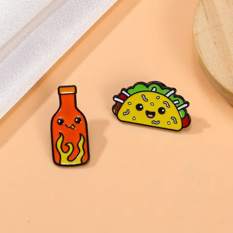 Cartoon Food Taco Hot Sauce Alloy Pin Brooch Cute Enamel Badge For Backpack Jacket Decoration Unisex Jewelry Personalized Gift