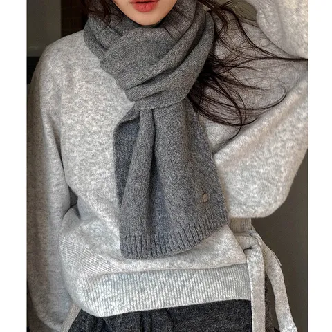 Einfarbiger Weicher Strickschal Für Damen Winter Warm Polyester Mischung Wirkerei Schal Mit Metall Etikett Für Unisex Alltag Lässig