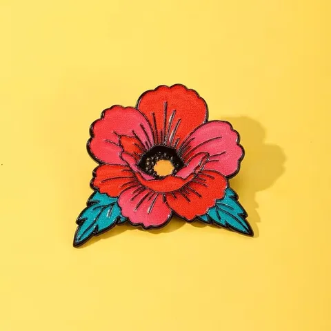 Vintage American Tattoo Style Red Flower Brooch Alloy Lacquered Badge Pins For Clothing Bags Decoration Accessory For Women Men