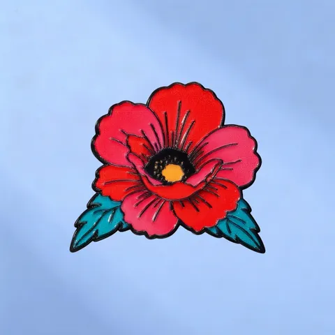Vintage American Tattoo Style Red Flower Brooch Alloy Lacquered Badge Pins For Clothing Bags Decoration Accessory For Women Men