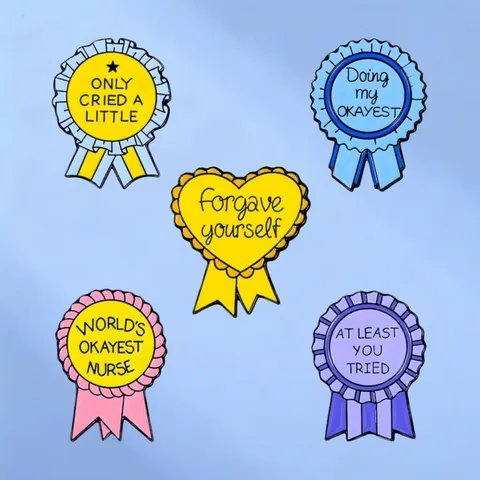 Cartoon Cartoon Medal Shape Alloy Enamel Brooch Pin Set With Motivational Slogans For Clothes Bags Decoration Unisex Lapel Badges Jewelry Gift
