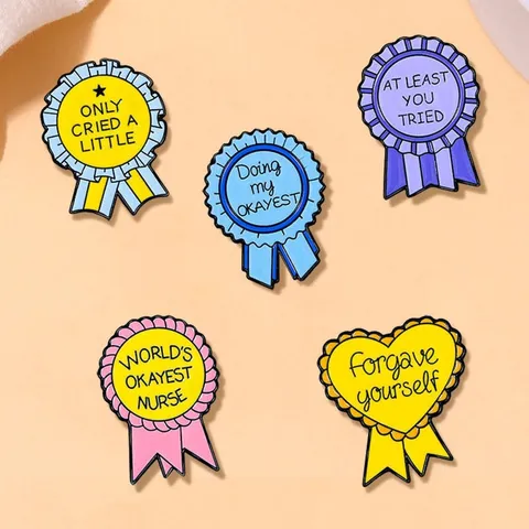 Cartoon Cartoon Medal Shape Alloy Enamel Brooch Pin Set With Motivational Slogans For Clothes Bags Decoration Unisex Lapel Badges Jewelry Gift