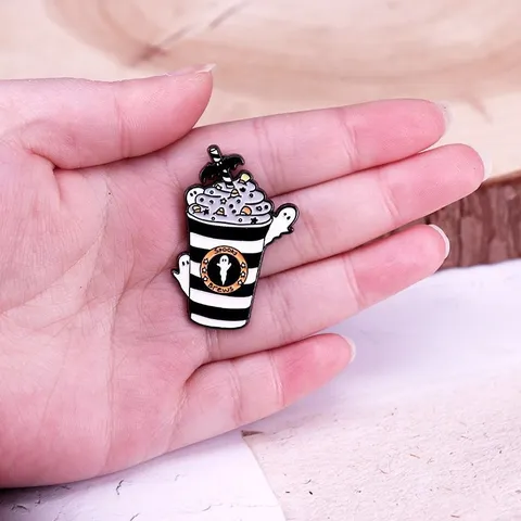 Halloween Spooky Ghost Latte Enamel Pin Cute Ghost Coffee Badge Brooch For Party Costume Decoration Alloy Jewelry Gift