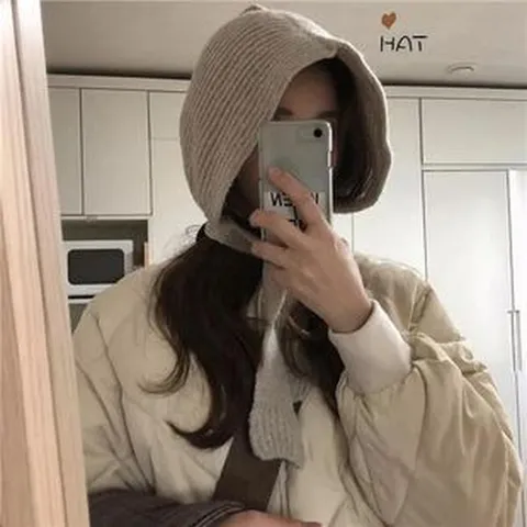 Donna Inverno Caldo Berretto Sciarpa con Cappuccio Tinta Unita Protezione Orecchie Chic Stile Coreano Maglia in Catena Elastan