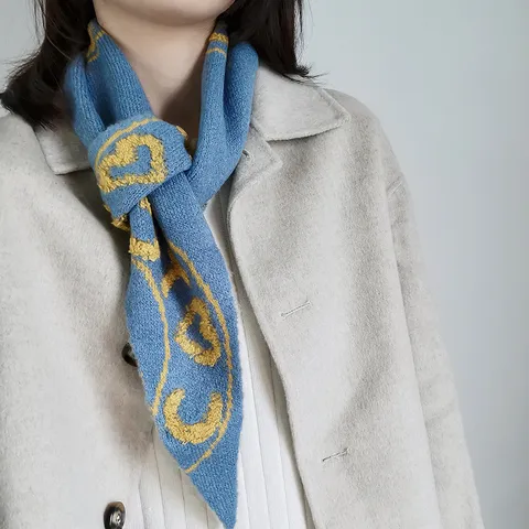 Women's Knitted Scarf Shawl Vintage Geometric Letter Print Winter Warm Triangle Neckerchief Accessories