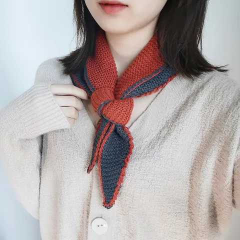 Bufanda de Punto de Invierno para Mujer Estilo Coreano Pañuelo Triangular Doble Cara Color Sólido Pañuelo de Lana Moda