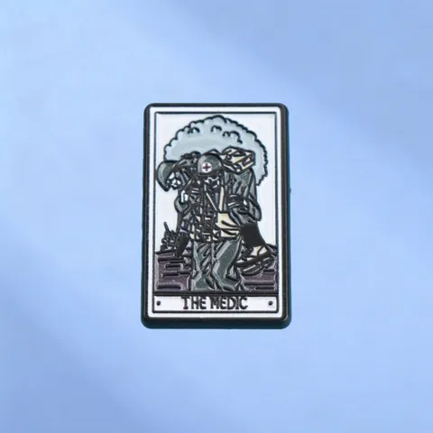Creative Tarot Card Style Skeleton Medic Rescue Alloy Brooch Retro Gothic Skull Badge For Clothes Bag Accessories