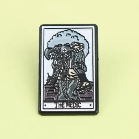 Creative Tarot Card Style Skeleton Medic Rescue Alloy Brooch Retro Gothic Skull Badge For Clothes Bag Accessories