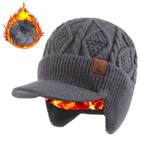 Winter Warm Strick Visier Mütze Für Männer Und Frauen Verdickte Fleece Gefütterte Ohrenklappe Kaltes Wetter Strickmütze