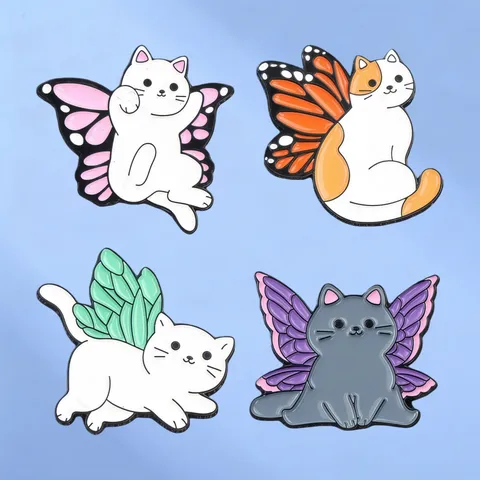 Cartoon Butterfly Wing Cat Enamel Brooch Painted Metal Badge Creative Animal Lapel Pin For Clothing Backpack Decoration Accessories