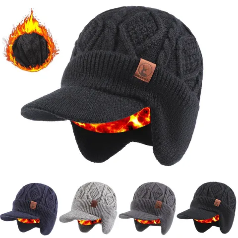 Winter Warm Strick Visier Mütze Für Männer Und Frauen Verdickte Fleece Gefütterte Ohrenklappe Kaltes Wetter Strickmütze