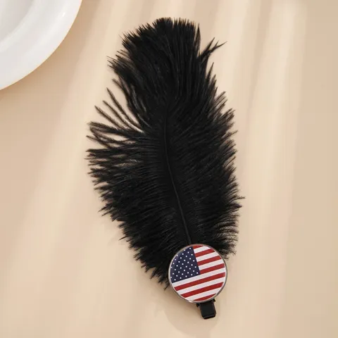 Pinza para el Pelo de Pluma de Avestruz Vintage Con Insignia de Bandiera Nacional Retro Fiesta Elegante Pinza de Cocodrilo Mujer Accesorios para el Cabello