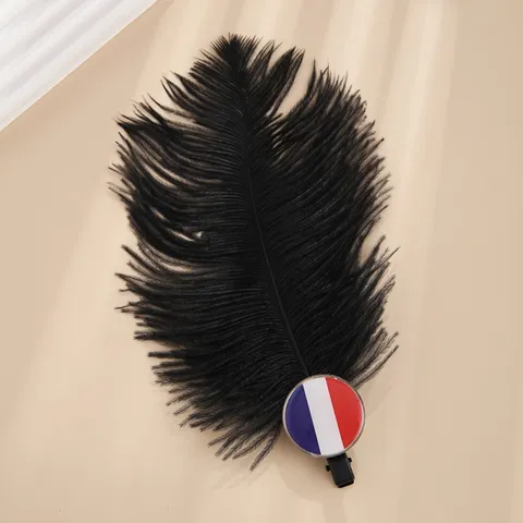 Pinza para el Pelo de Pluma de Avestruz Vintage Con Insignia de Bandiera Nacional Retro Fiesta Elegante Pinza de Cocodrilo Mujer Accesorios para el Cabello