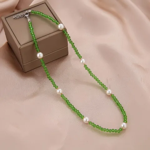 Kristall Künstliche Perle Perlenkette Für Damen Edelstahl Zubehör Handgemachte Geometrische Choker Nische Design Schmuck