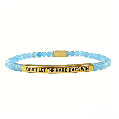 Bracciale in Pietra Naturale con Perline Birthstone Tubo Curvo in Acciaio Inossidabile con Incisione Citazione Ispiratrice Gioielli Unisex