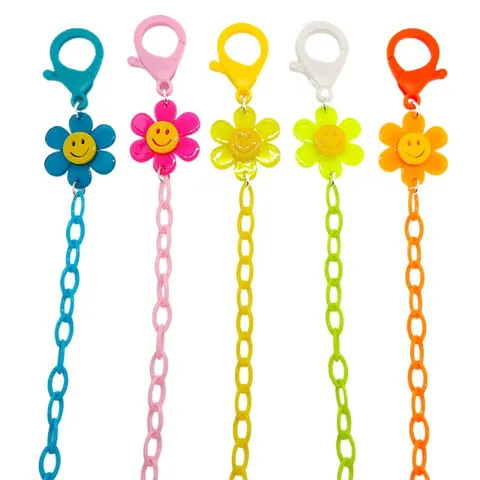 Kinder Acryl Maskerketting Kleurrijk Lachend Gezicht Bloem Anti-Verlies Brillenkoord Voor Kids Plastic Nekriem