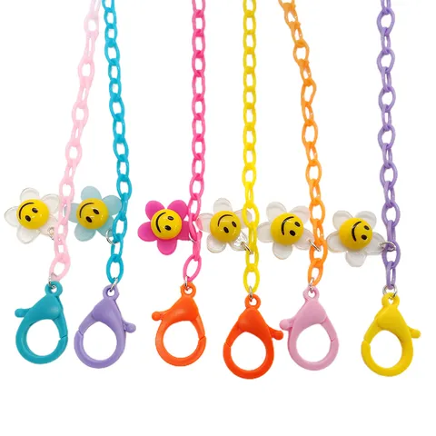 Cute Acrylic Flower Smile Face Eyeglass Chain Color Lanyard Kids Face Mask Holder Anti-slip Hanging Neck Strap Fashion Jewelry