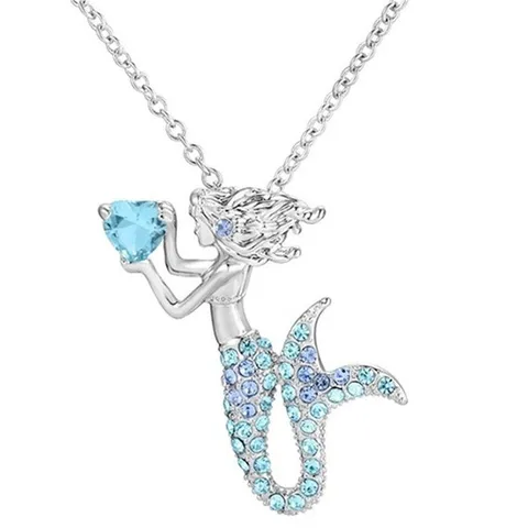 Collier Pendentif Queue de Sirène à la Mode pour Femme en Alliage Strass Coeur Cristal Chaîne Bijoux Cadeau