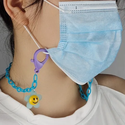 Cute Acrylic Flower Smile Face Eyeglass Chain Color Lanyard Kids Face Mask Holder Anti-slip Hanging Neck Strap Fashion Jewelry