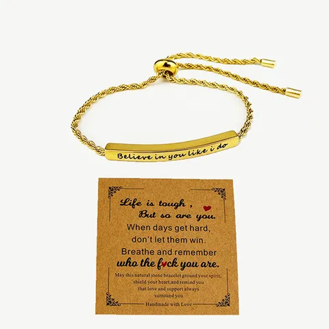 Bracciale in Acciaio Inossidabile Catena Torta Regolabile Ispiratore Tubo Curvo Inciso Bracciale con Citazione Motivazionale Gioielli