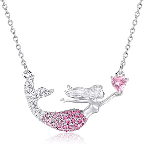 Collier Pendentif Cœur Queue de Sirène Dégradé Strass Chaîne Clavicule Acier Inoxydable Alliage Bijoux pour Femmes