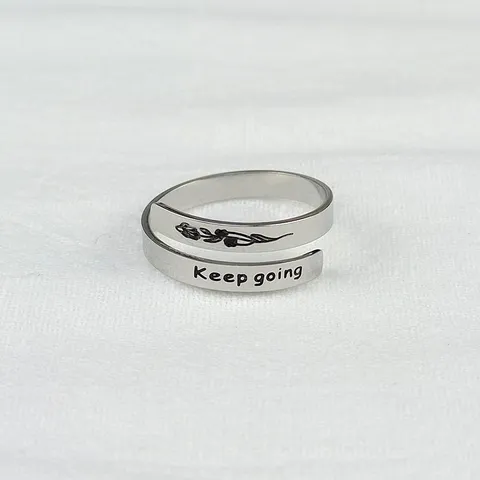 Anello Aperto a Doppio Strato Regolabile in Acciaio Inossidabile Vintage Con Incisione Floreale Citazioni Ispiratrici Regalo