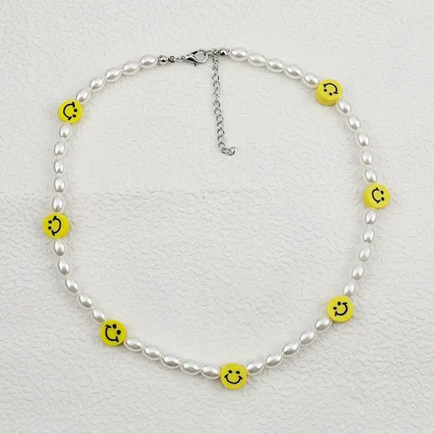 Collana di Perline Fatta a Mano per Donna Stile Bohemien Perla Artificiale Fiore in Argilla Faccina Frutta Gioielli Estate Spiaggia Choker