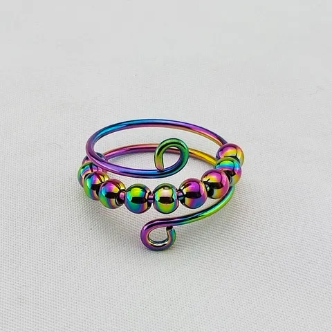 Edelstahl Anti Angst Spinner Ring Mit Beweglichen Perlen Galvanisiert Einstellbare Geometrische Ring Schmuck Für Damen Herren