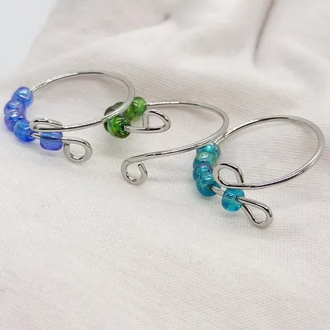 Anello Antistress in Acciaio Inossidabile con Perline Rotanti per Donna Anello Fidget Aperto Regolabile con Perline di Vetro Delica Gioielli Personalizzati