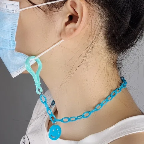 Acrylic Smiley Face Mask Chain Anti Lost Eyeglass Chain Colorful Beaded Neck Strap For Glasses Edgy Fashion Holder