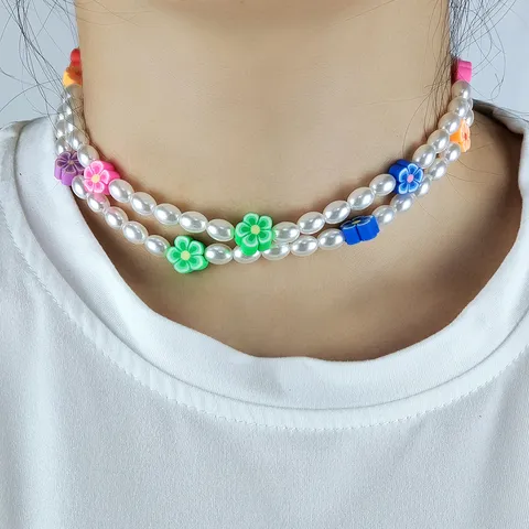 Chaîne de Lunettes en Perle Artificielle Pâte Polymère pour Femmes Fleur Visage Souriant Fruit Anti-Perte Chaîne de Masque Bijoux