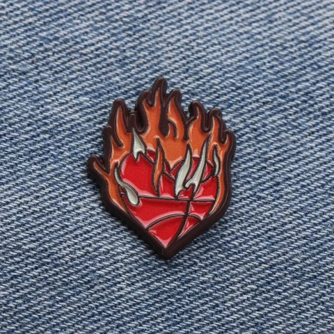 Flame Basketball Heart Enamel Brooch Pin Cool Alloy Badge For Clothes Backpack Trendy Streetwear Accessories For Men Women