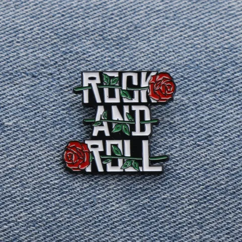 Rock And Roll Roos Brosche Legering Gelakt Metalen Badge Punk Letters Bloemen Speld Voor Kleding Tassen Unisex Sieraden