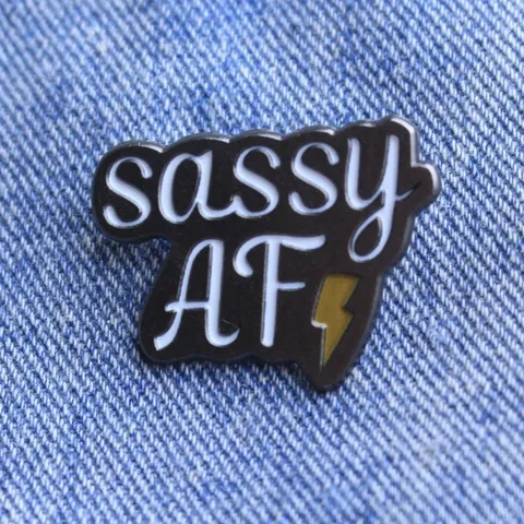 Trendy Sassy AF Letter Enamel Brooch Pin With Lightning Bolt Alloy Paint Badge Accessory For Clothing Bags Women Jewelry Gift