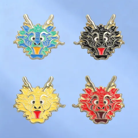 Broche de Cabeza de Dragón Estilo Chino Aleación Esmalte Pin de Solapa Para Hombres Mujeres Dragón del Zodiaco Insignia Pin Joyería Vintage Accesorios de Ropa