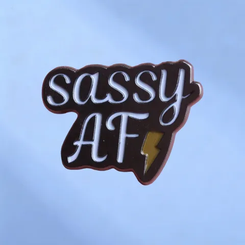 Trendy Sassy AF Letter Enamel Brooch Pin With Lightning Bolt Alloy Paint Badge Accessory For Clothing Bags Women Jewelry Gift