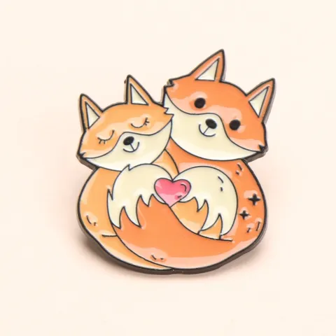 Cartoon Tier Paar Brosche Niedlich Hase Fuchs Katze Pinguin Emaille Pin Legierung Lackiertes Metall Abzeichen Schmuck Geschenk Für Valentinstag Damen Accessoire