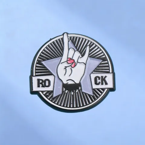 Cartoon Round Rock Hand Gesture Star Enamel Brooch Creative Metal Badge Fashion Jewelry Accessory For Jacket Bag Unisex