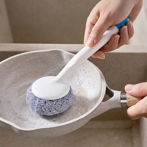 Nanofaser Küche Reinigungskugel Bürste Mit Griff Kratzfeste Topf Pfanne Geschirr Scourer Reinigung Werkzeug Langer Griff Haushalt Reiniger