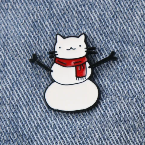 Cartoon Süß Katzengesicht Schneemann Legierung Brosche Lackiert Metall Anstecknadel Personalisierte Abzeichen Für Mantel Jacke Winter Schmuck