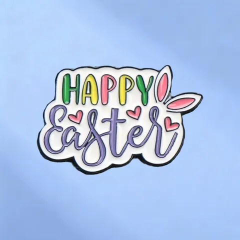 Linda Broche de Aleación de Pascua Colorida Letras Happy Easter Orejas de Conejo Insignia de Esmalte Alfiler de Solapa Joyería Regalo para Ropa de Mujer