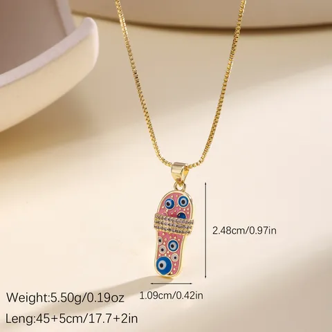 Turkish Evil Eye Flip Flop Pendant Necklace For Women Copper 18K Gold Plated Enamel Slipper Zirconia Rhinestone Box Chain Fashion Jewelry