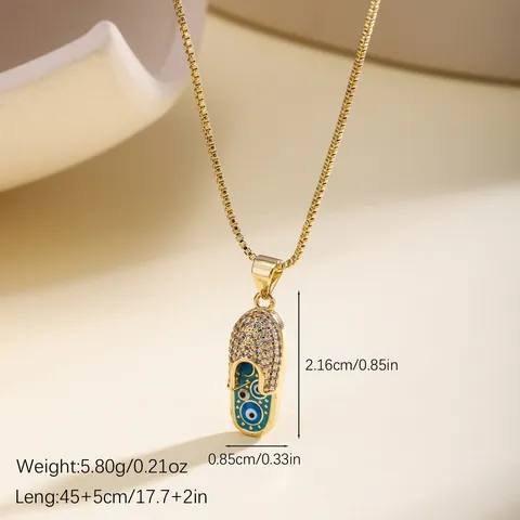 Bohemian Gold Plated Brass Evil Eye Slipper Pendant Necklace For Women Zirconia Enamel Slipper Charm Clavicle Chain Jewelry Gift