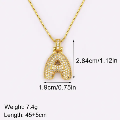 18K Gold Plated Copper Bubble Initial Pendant Necklace Full Zirconia Alphabet Letter Necklace For Women Men Unisex Jewelry Gift
