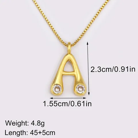 18K Gold Plated Copper Initial Letter Pendant Necklace Minimalist Zirconia Pave Box Chain Necklace For Women Jewelry Gift